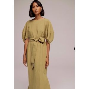 Mijeong Park, BALLOON SLEEVE MAXI DRESS (OLIVE)